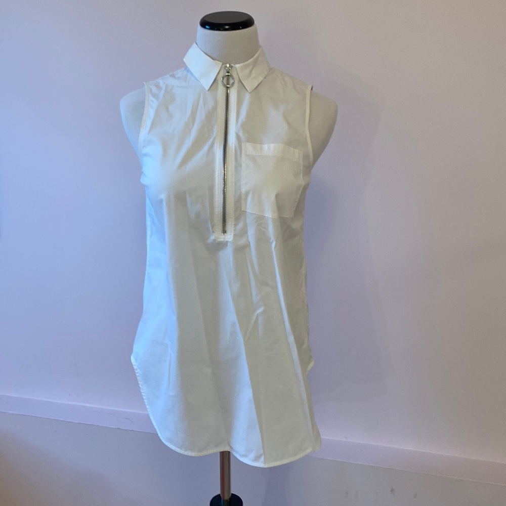 Athleta White Sleeveless Cotton Collared Long Tailed Top XS